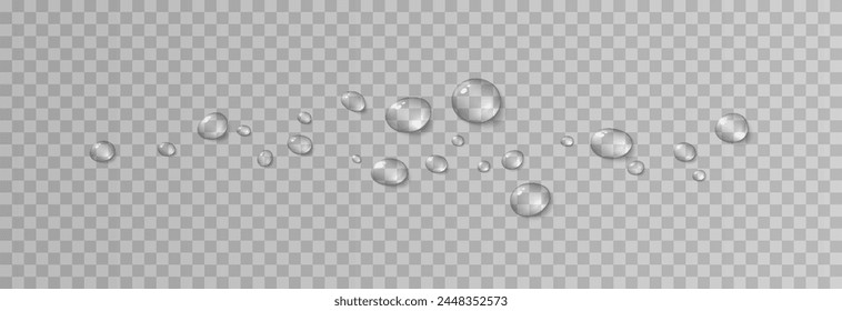 Vector drops png. Drops after rain, drops of dew. Condensation on the surface or glass.