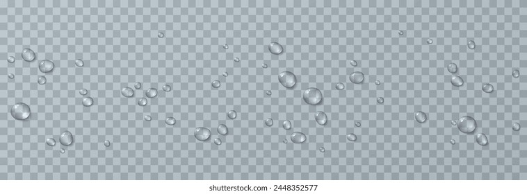 Vector gotas png. Gotas después de la lluvia, gotas de rocío. Condensación en la superficie o el vidrio.