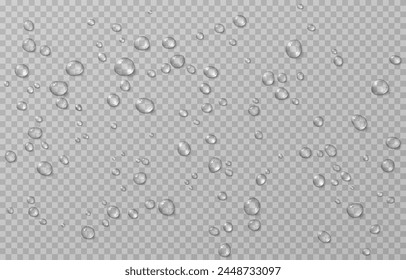 Vector drops png. Drops after rain, drops of dew. Condensation on the surface or glass.