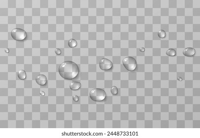 Vector gotas png. Gotas después de la lluvia, gotas de rocío. Condensación en la superficie o el vidrio.