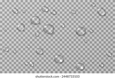 Vector drops png. Drops after rain, drops of dew. Condensation on the surface or glass.
