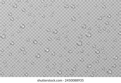 Vector drops png. Drops after rain, drops of dew. Condensation on the surface or glass.