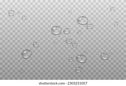 Vector drops of water. Drops png. Drops on the surface, on the glass png. Drops after rain. Condensation on the surface, on the glass.