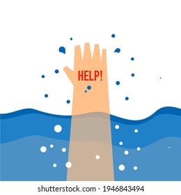 Vector of drowning, show a hand for some helpers.