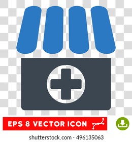 Vector Drugstore EPS vector pictograph. Illustration style is flat iconic bicolor smooth blue symbol on a transparent background.