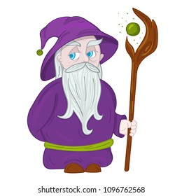 Vector druid character with hat and magic staff