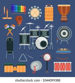 Vector drum percussion musical instruments flat style.