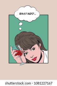 Vector Drunk Girl and Red Wine
