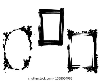 Vector Dry brush frames. Hand drawn artistic frames. Grunge brush stroke frame for text, quote, advertising design. Black and white engraved ink art. Frame border ornament square.