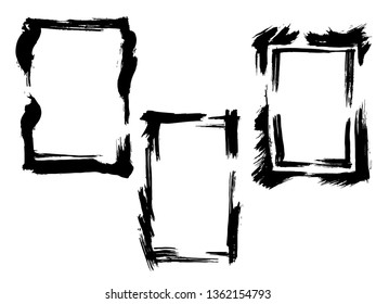 Vector Dry brush frames. Hand drawn artistic frames. Grunge brush stroke frame for text, quote, advertising design. Black and white engraved ink art. Frame border ornament square.