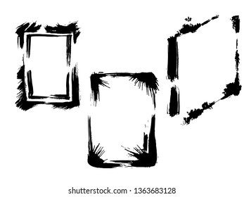 Vector Dry brush frames. Hand drawn artistic frames. Grunge brush stroke frame for text, quote, advertising design. Black and white engraved ink art. Frame border ornament square.