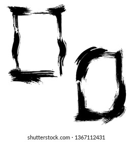 Vector Dry brush frames. Hand drawn artistic frames. Grunge brush stroke frame for text, quote, advertising design. Black and white engraved ink art. Frame border ornament square.