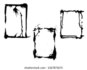 Vector Dry brush frames. Hand drawn artistic frames. Grunge brush stroke frame for text, quote, advertising design. Black and white engraved ink art. Frame border ornament square.