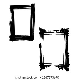 Vector Dry brush frames. Hand drawn artistic frames. Grunge brush stroke frame for text, quote, advertising design. Black and white engraved ink art. Frame border ornament square.