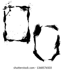Vector Dry brush frames. Hand drawn artistic frames. Grunge brush stroke frame for text, quote, advertising design. Black and white engraved ink art. Frame border ornament square.