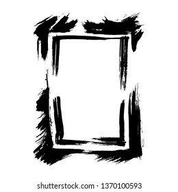 Vector Dry brush frames. Hand drawn artistic frames. Grunge brush stroke frame for text, quote, advertising design. Black and white engraved ink art. Frame border ornament square.