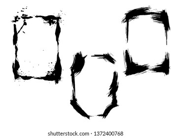 Vector Dry brush frames. Hand drawn artistic frames. Grunge brush stroke frame for text, quote, advertising design. Black and white engraved ink art. Frame border ornament square.