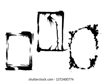 Vector Dry brush frames. Hand drawn artistic frames. Grunge brush stroke frame for text, quote, advertising design. Black and white engraved ink art. Frame border ornament square.
