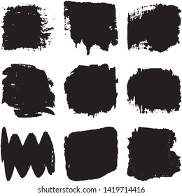 Vector dry brush stroke grunge. Black isolated on white spots. Modern distressed banner texture