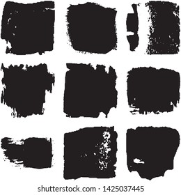Vector dry brush stroke grunge. Black isolated on white spots. Modern distressed banner texture
