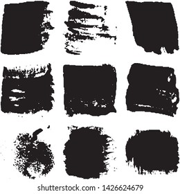 Vector dry brush stroke grunge. Black isolated on white spots. Modern distressed banner texture