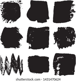 Vector dry brush stroke grunge. Black isolated on white spots. Modern distressed banner texture