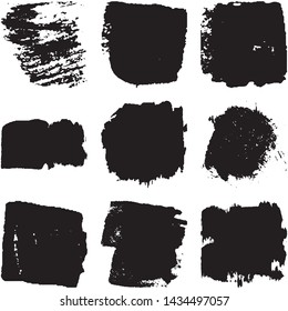 Vector dry brush stroke grunge. Black isolated on white spots. Modern distressed banner texture