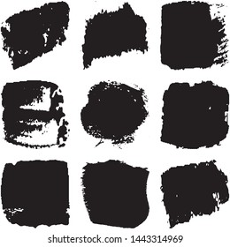 Vector dry brush stroke grunge. Black isolated on white spots. Modern distressed banner texture
