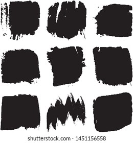 Vector dry brush stroke grunge. Black isolated on white spots. Modern distressed banner texture
