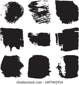 Vector dry brush stroke grunge. Black isolated on white spots. Modern distressed banner texture