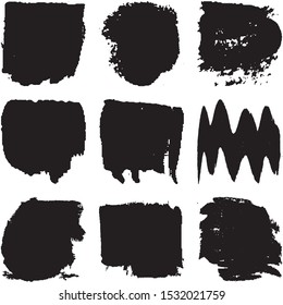 Vector dry brush stroke grunge. Black isolated on white spots. Modern distressed banner texture