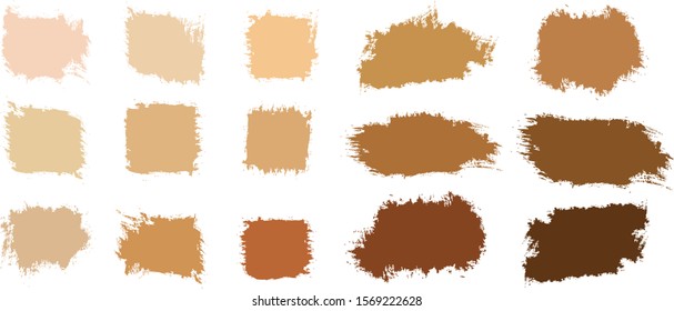 Vector Dry Brush Strokes. Makeup strokes, Beauty and cosmetic nude brush stains vector background.  Powder. Set of lipstick swatches, texture isolated on white. Skin tones color palette.