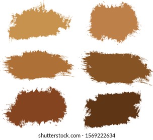 Vector Dry Brush Strokes. Makeup strokes, Beauty and cosmetic nude brush stains vector background.  Powder. Set of lipstick swatches, texture isolated on white. Skin tones color palette.