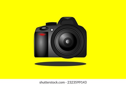 Vector cámara réflex digital en fondo amarillo