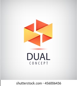 Vector Dual Concept Logo, Origami 2 Parts Icon. Company Identity Creative Idea