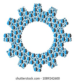 Vector dual face icons are formed into gear figure. Mechanical design concept constructed with dual face objects.
