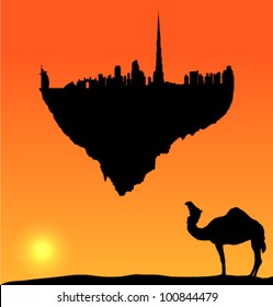 vector Dubai silhouette flying island