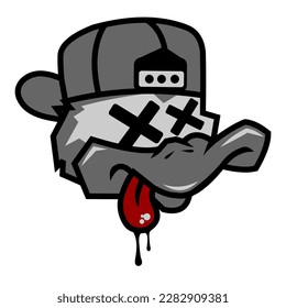 Vector duck character in hat, tattoo and sticker.