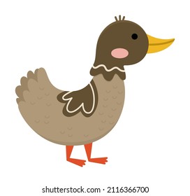 Icono de patos vectores. Cuta ilustración de dibujos animados para los niños. Pájaro de granja aislado en un fondo blanco. Imagen colorida y plana para niños
