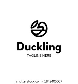 Vector duck logo template. Linear circle logotype with leaf sign. Graphic bird icon label for different branding and identity