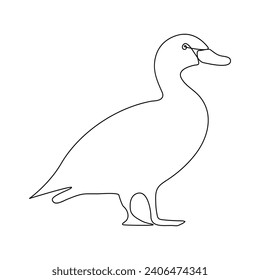 Vector duck one continuous line drawing isolated on white background minimal