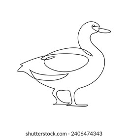 Vector duck one continuous line drawing isolated on white background minimal