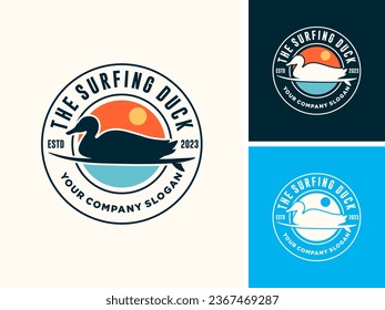 Vector duck surfing beach sport logo