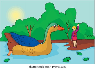 vector of a duck in water