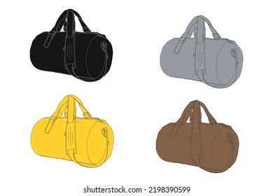 Vektor Duffel Taschen mit Farbhintergrund, Line Art Leder Reisetasche, Weekender Tasche.