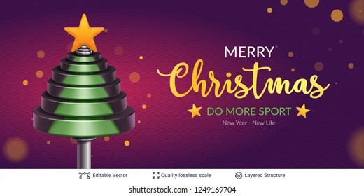 Vector dumbbell weights in fir tree shape. Christmas and New Year Sport background concept.