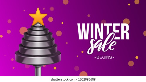 Vector dumbbell weights in fir tree shape. Christmas and New Year Sport background concept.