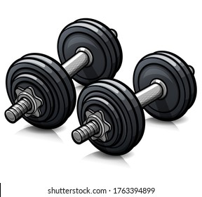 Vector dumbbells cartoon icon isolated