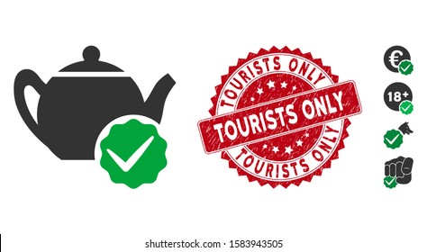 Vector for dummies only icon and rubber round stamp seal with Tourists Only text. Flat for dummies only icon is isolated on a white background.