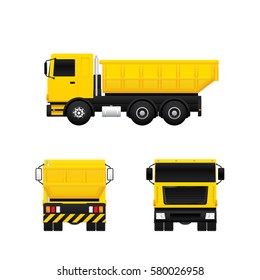 Vector of dump truck in different views isolated on white background.